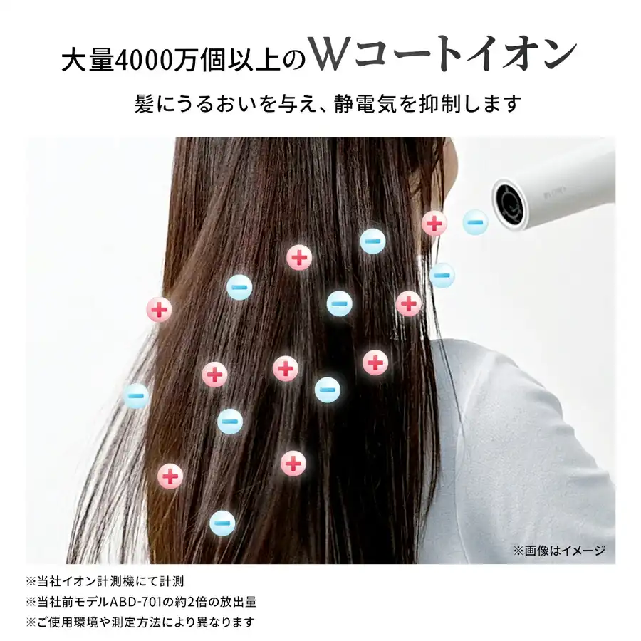 大道4000万個以上のダブルコートイオン 髪にうるおいを与え静電気を抑制します